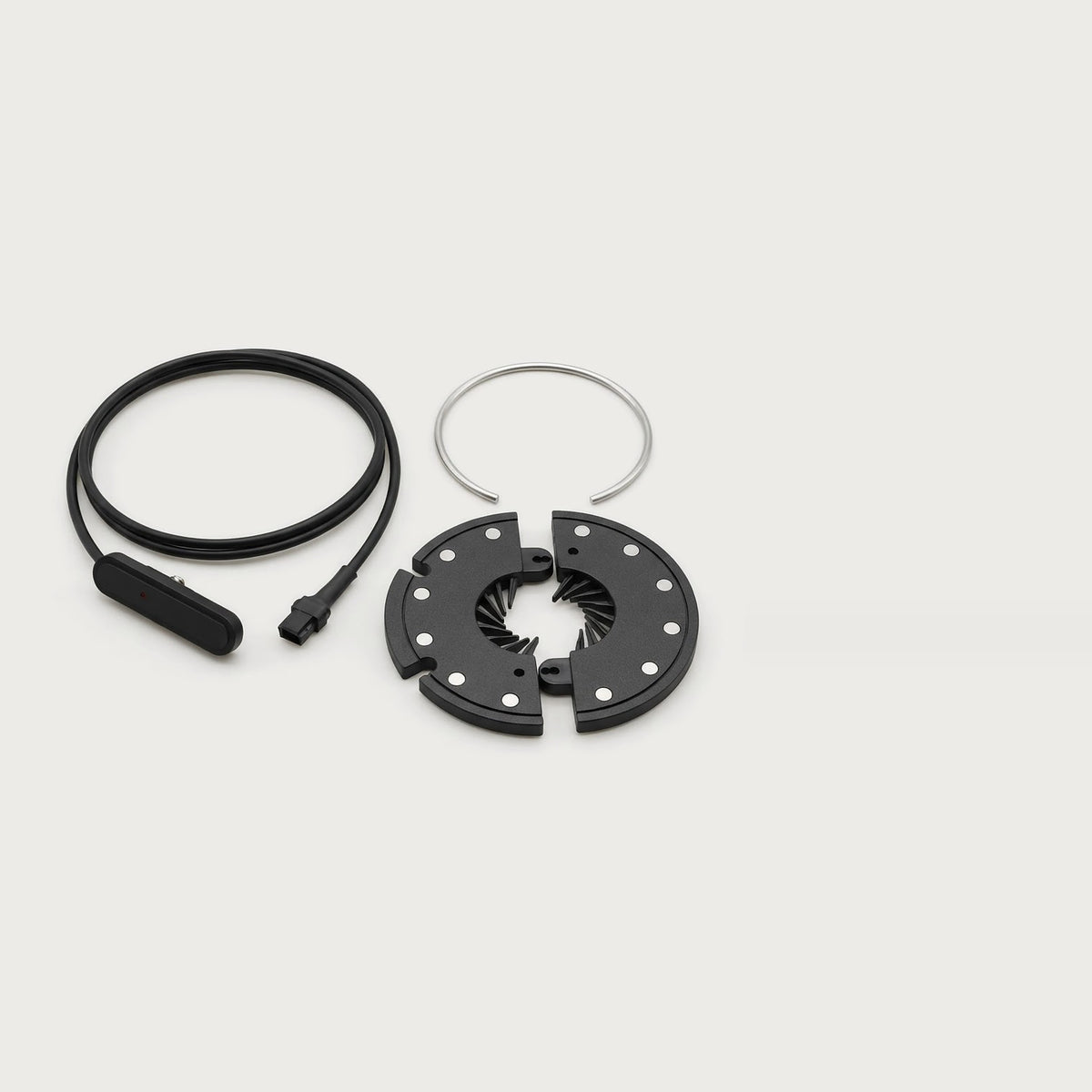 Dual-Hall pedal-assist sensor kit: split 12-magnet disc, retaining ring and sensor bar